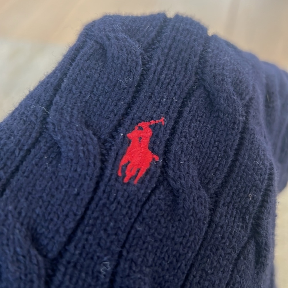 Kids, Polo Ralph Lauren cable knit sweater, cotton, size 5, navy blue, looks new - Picture 5 of 8